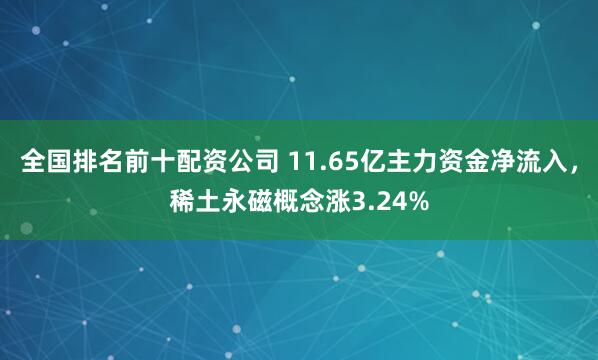 全国排名前十配资公司 11.65亿主力资金净流入，稀土永磁概念涨3.24%